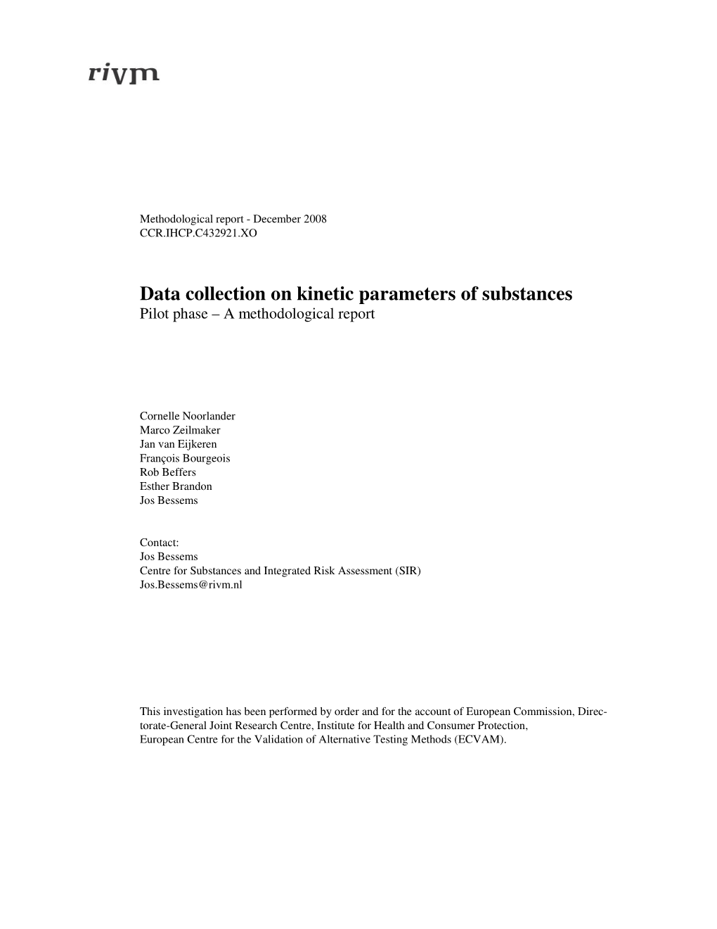 Data Collection on Kinetic Parameters of Substances Pilot Phase – a Methodological Report