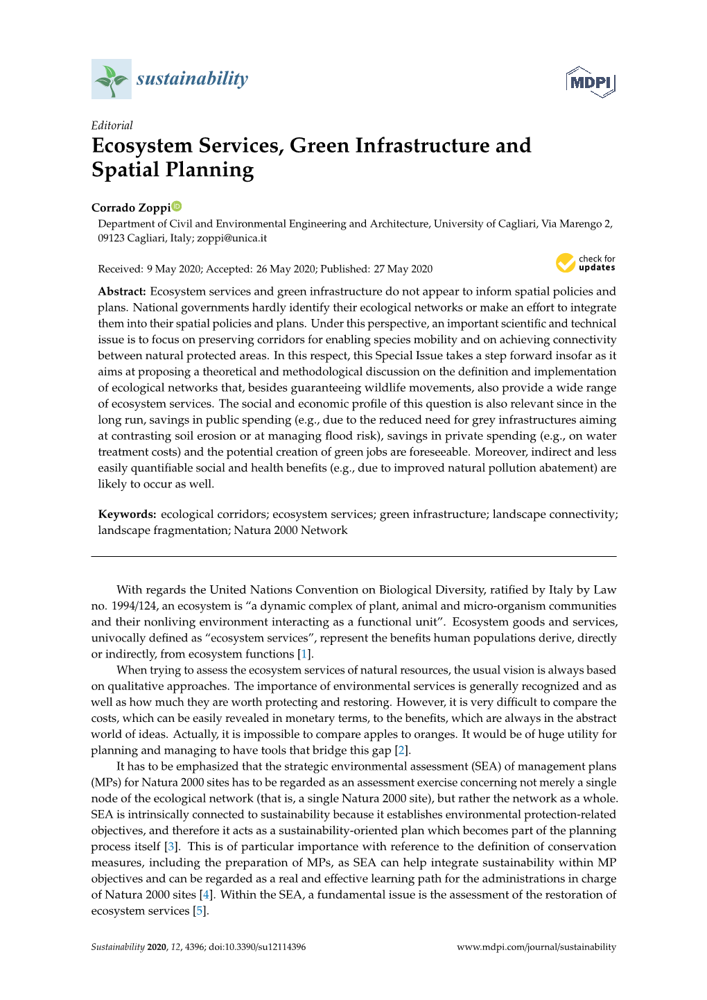 Ecosystem Services, Green Infrastructure and Spatial Planning