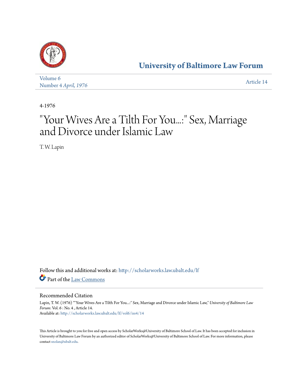 Sex, Marriage and Divorce Under Islamic Law T