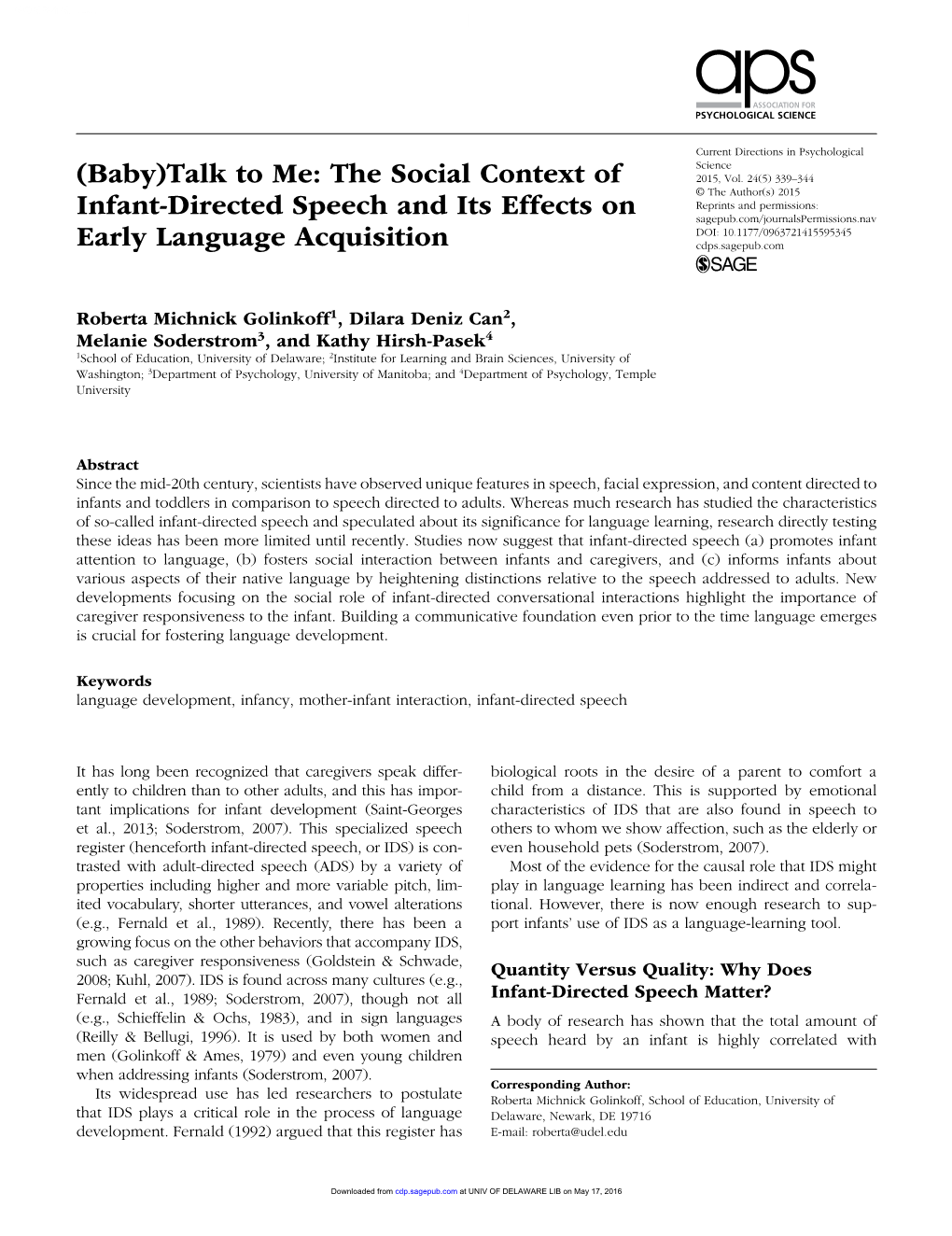 (Baby)Talk to Me: the Social Context of Infant-Directed Speech and Its