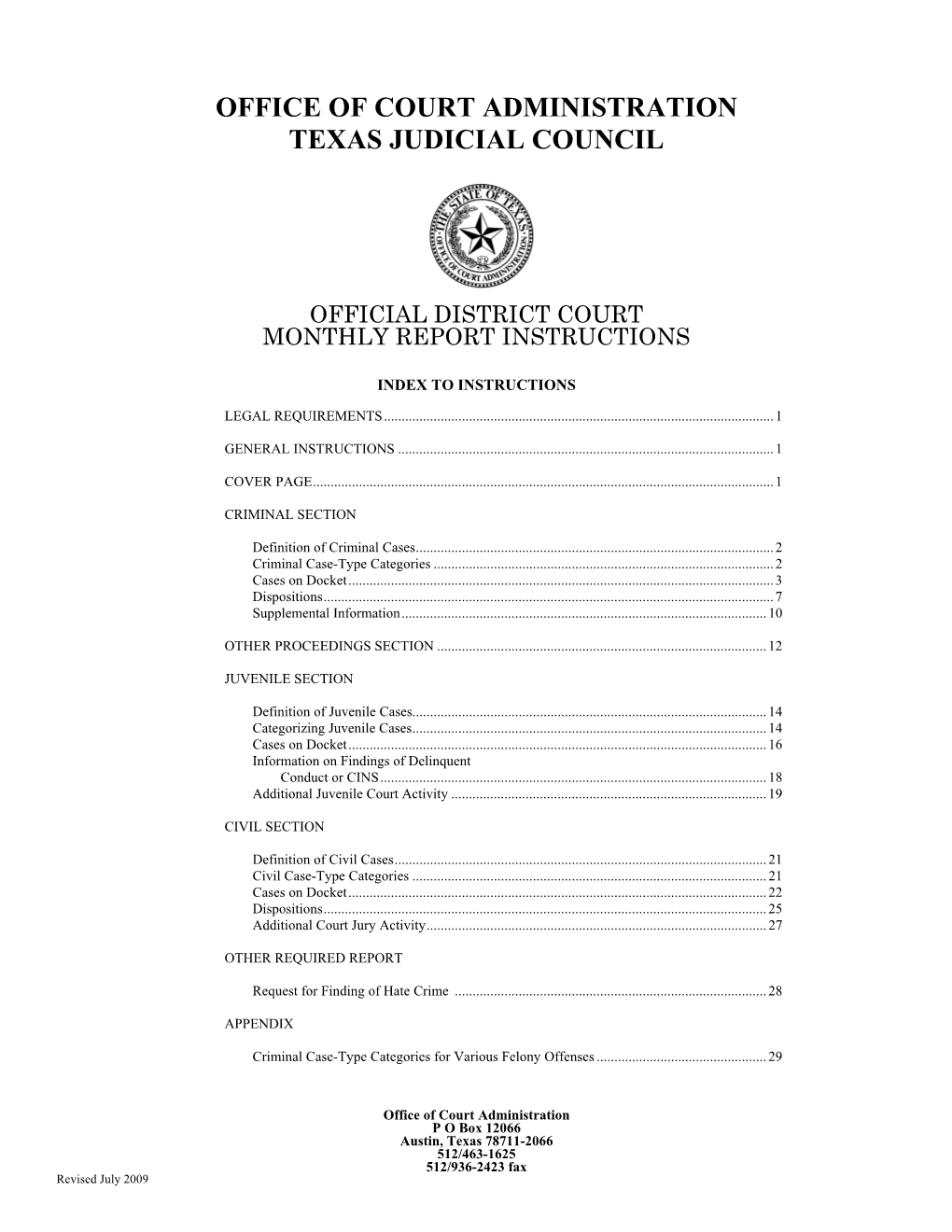 Official District Court Monthly Report Instructions