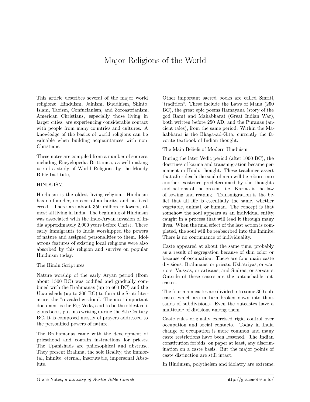 Major Religions of the World