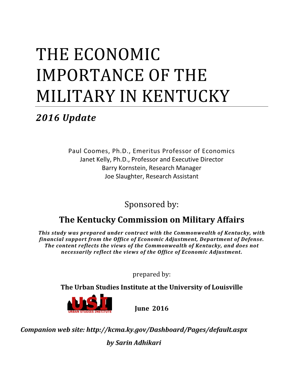 THE ECONOMIC IMPORTANCE of the MILITARY in KENTUCKY 2016 Update