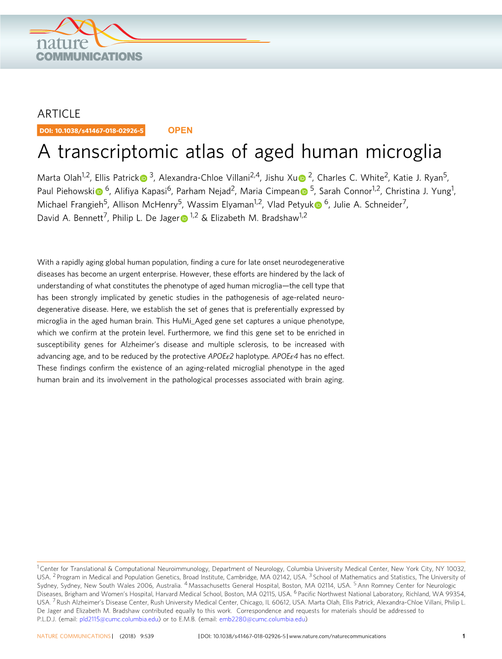 A Transcriptomic Atlas of Aged Human Microglia