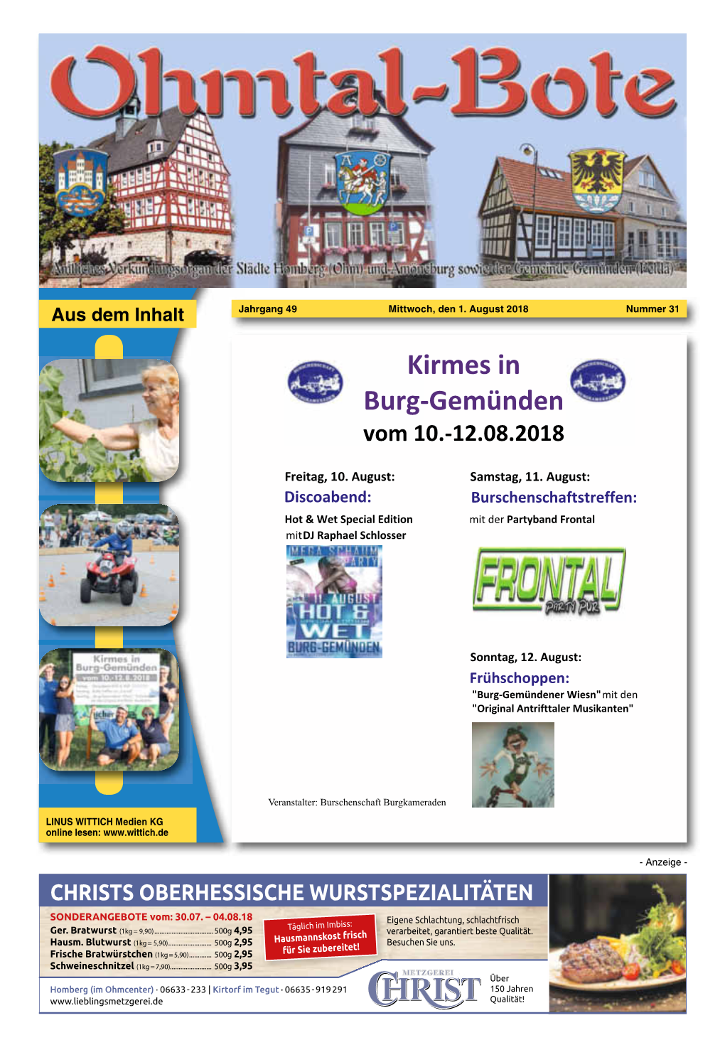 Kirmes in Burg-Gemünden Vom 10.-12.08.2018