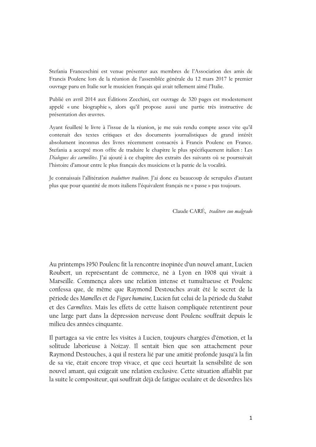 Au Printemps 1950 Poulenc Fit La Rencontre Inopinée D'un Nouvel