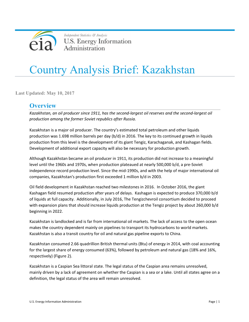 Country Analysis Brief: Kazakhstan