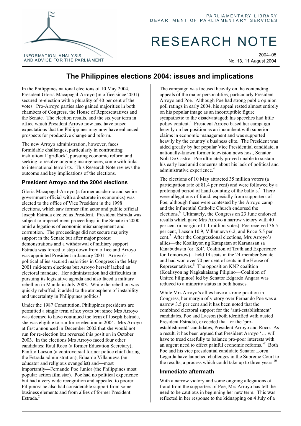 The Phillipines Elections 2004