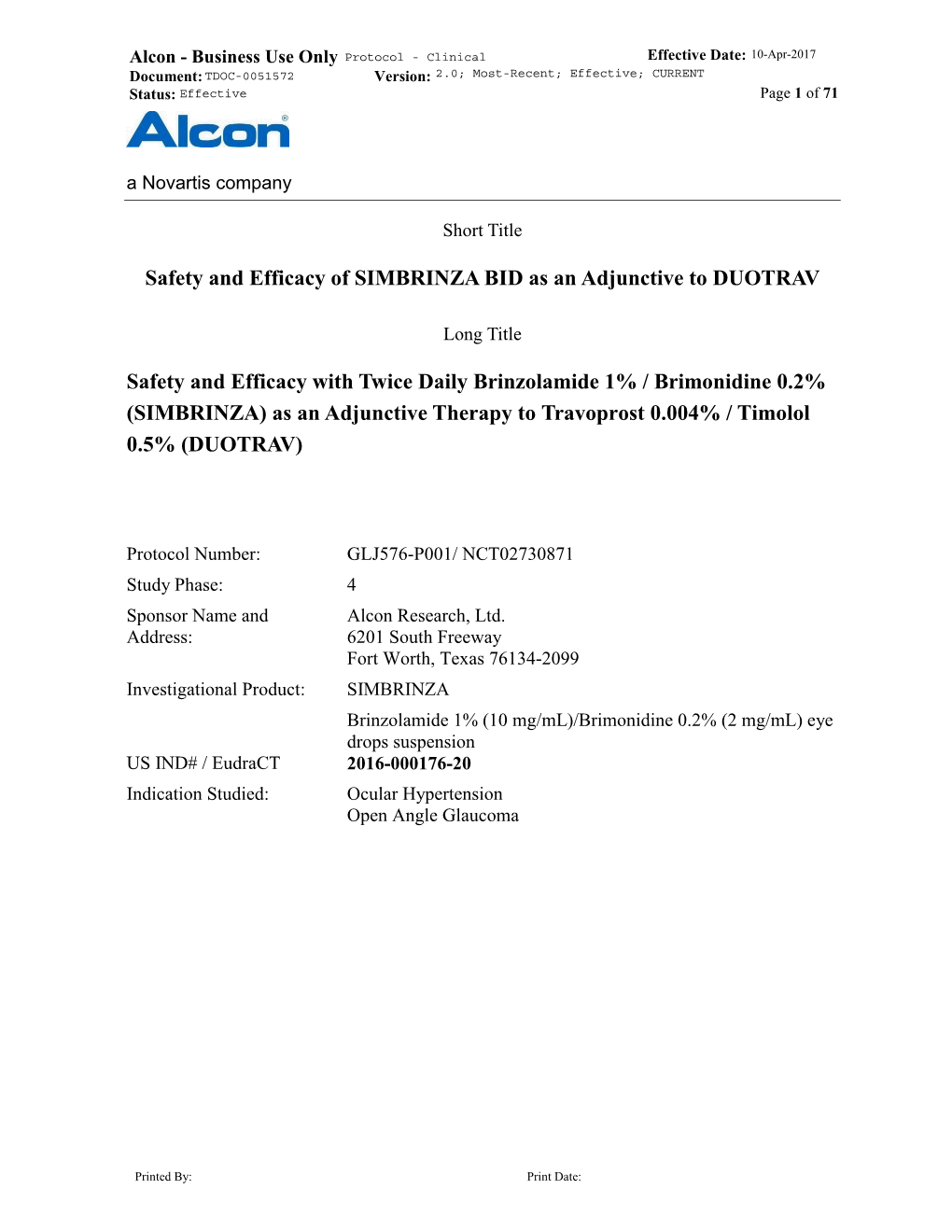 Safety and Efficacy of SIMBRINZA BID As an Adjunctive to DUOTRAV