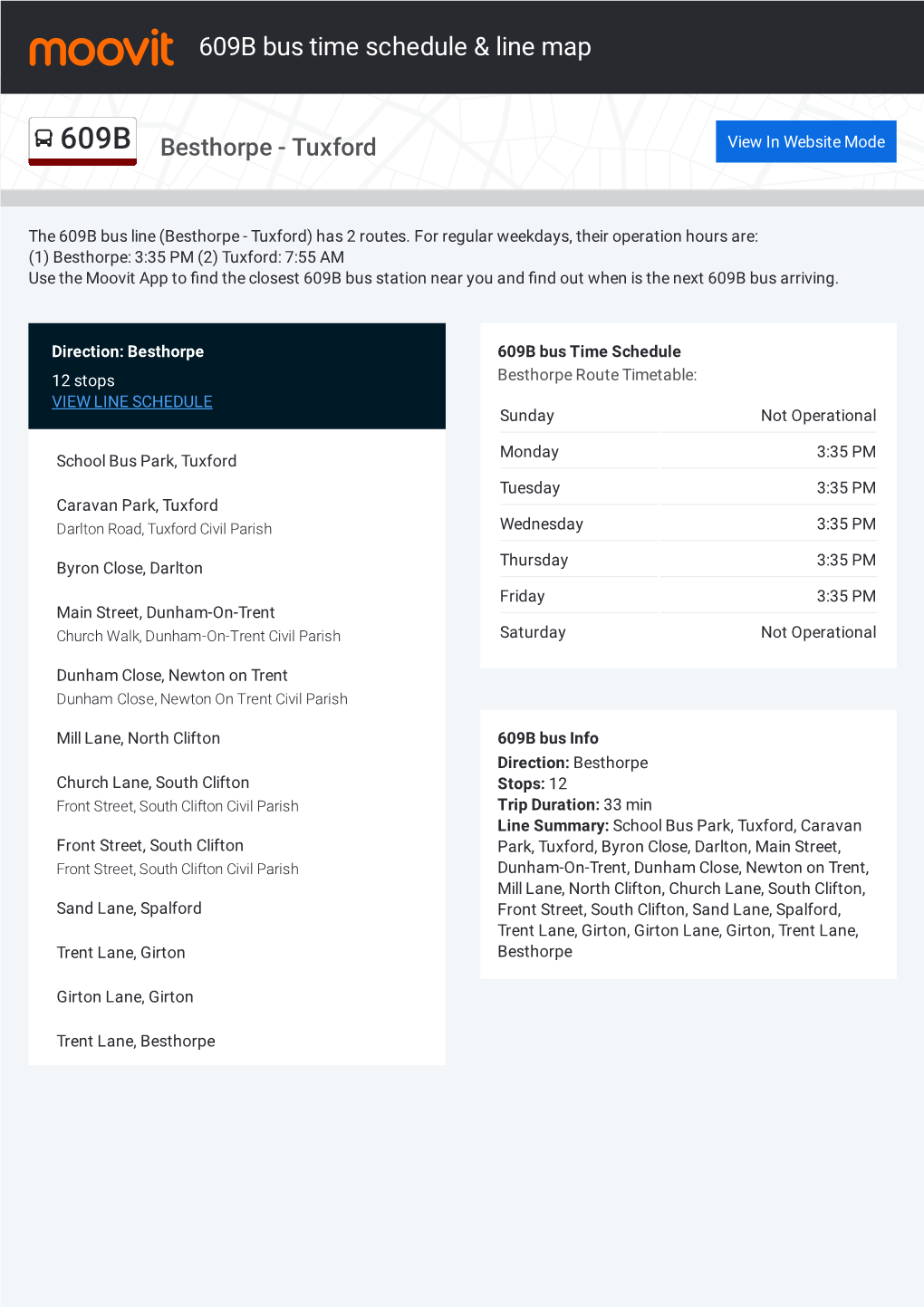 609B Bus Time Schedule & Line Route