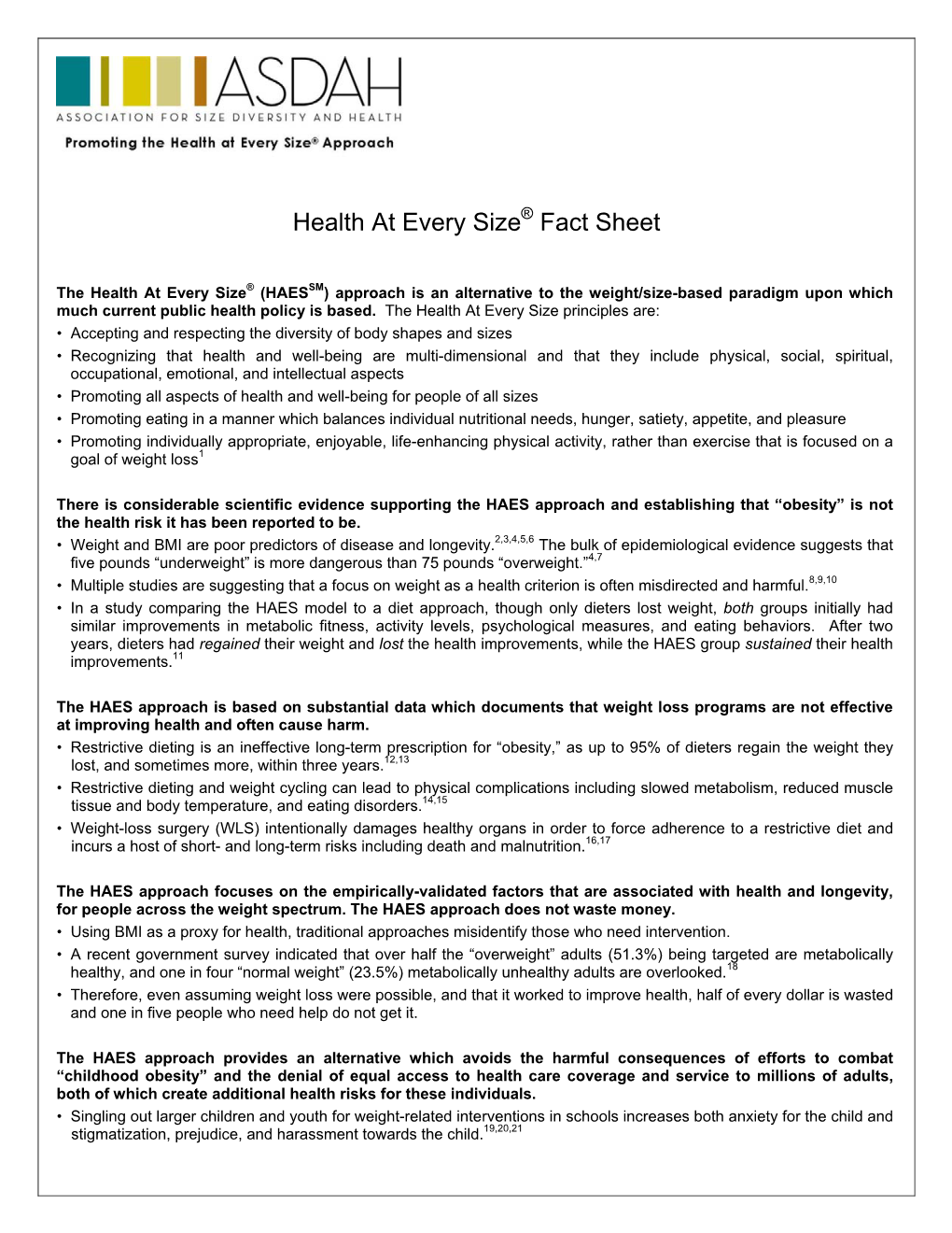 Health at Every Size Fact Sheet