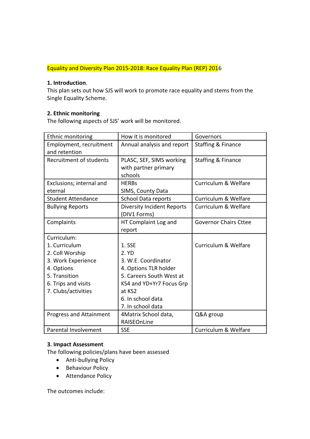 Equality and Diversity: Race Plan