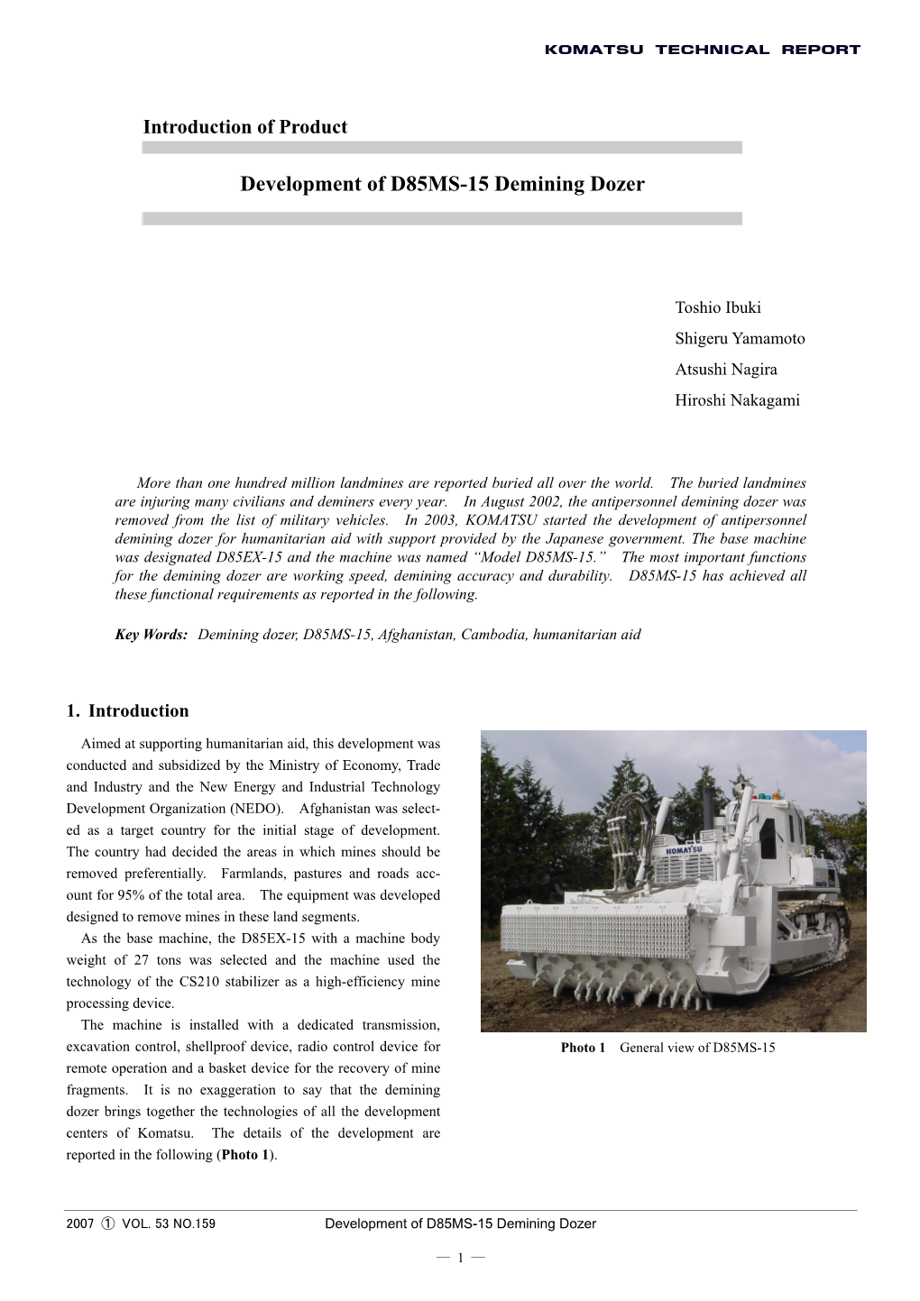 Development of D85MS-15 Demining Dozer