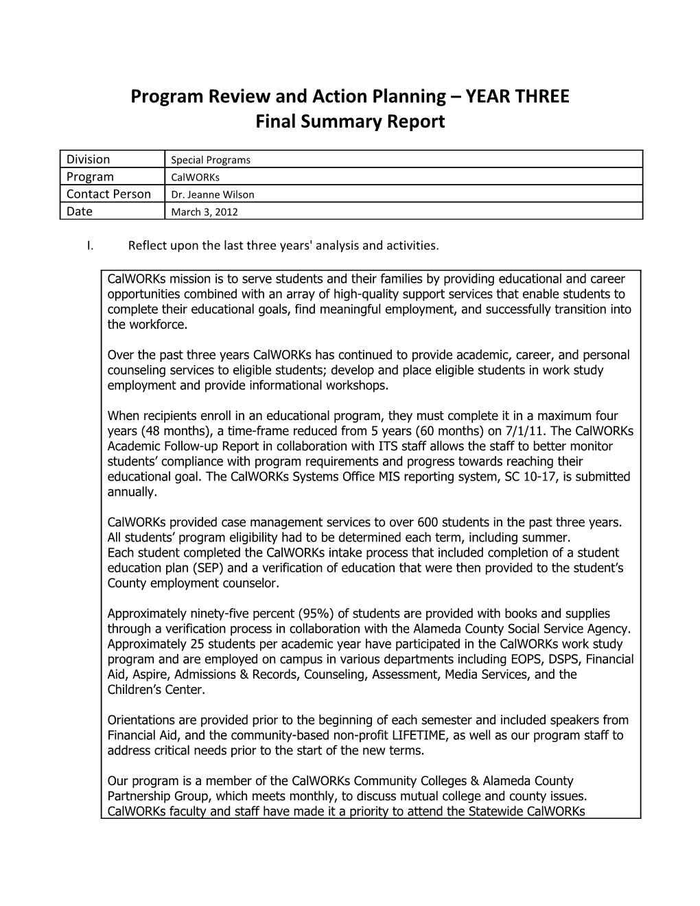 Program Planning and Action s1