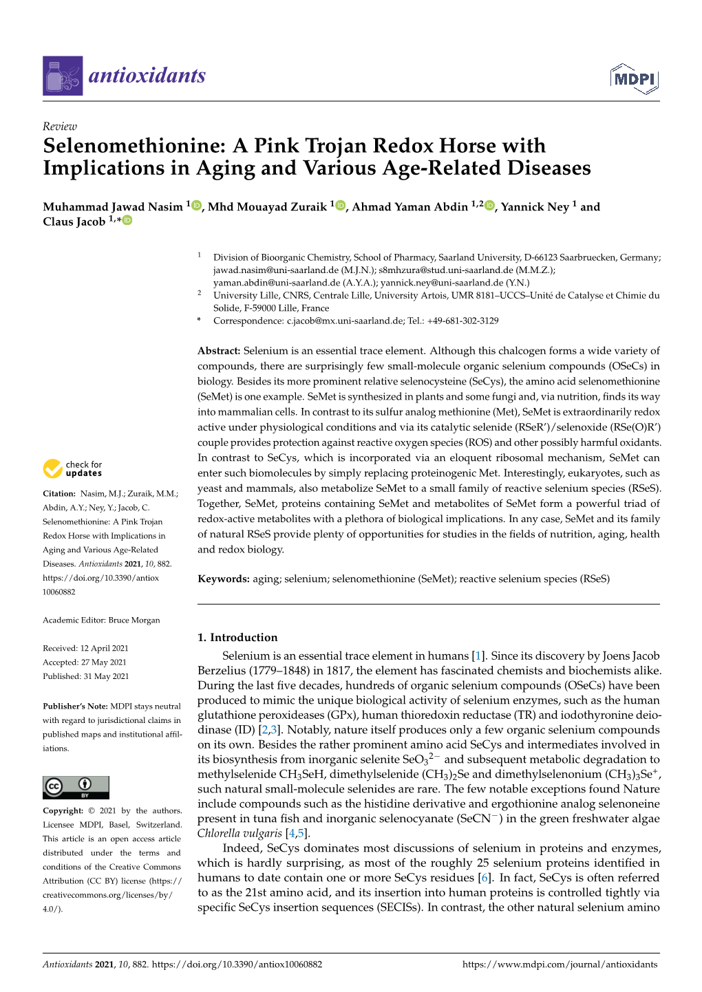 Selenomethionine: a Pink Trojan Redox Horse with Implications in Aging and Various Age-Related Diseases