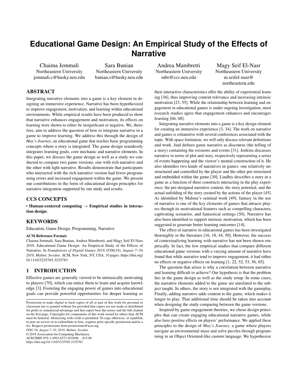 An Empirical Study of the Effects of Narrative