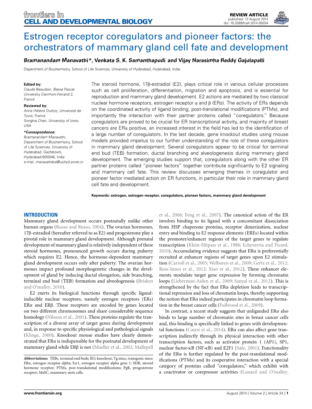 Estrogen Receptor Coregulators and Pioneer Factors: the Orchestrators of Mammary Gland Cell Fate and Development