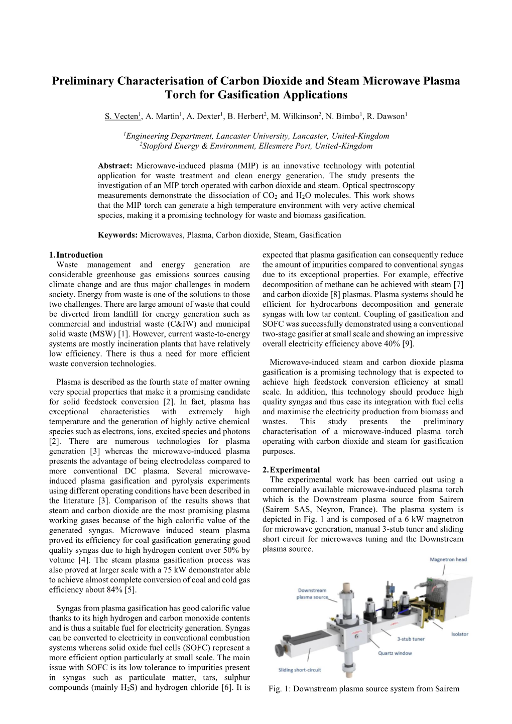 Preliminary Characterisation of Carbon Dioxide and Steam Microwave Plasma Torch for Gasification Applications