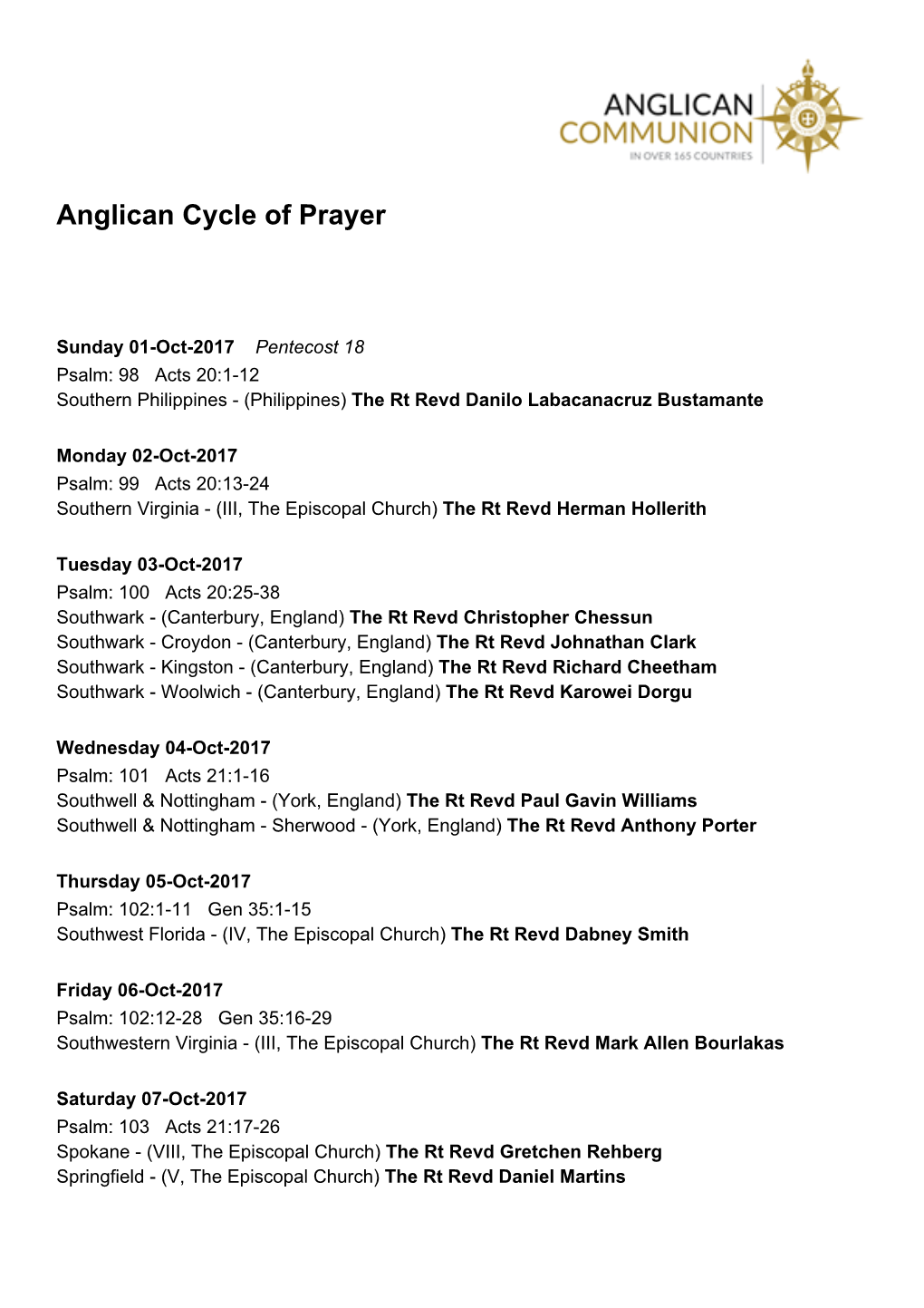 Anglican Cycle of Prayer