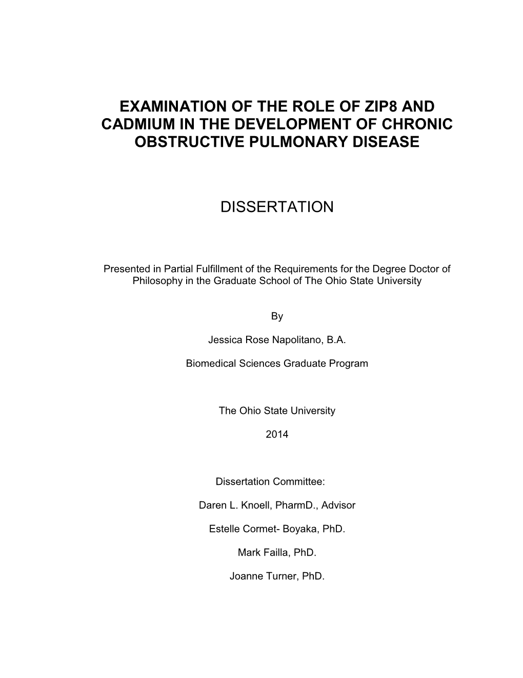 Examination of the Role of Zip8 and Cadmium in the Development of Chronic Obstructive Pulmonary Disease