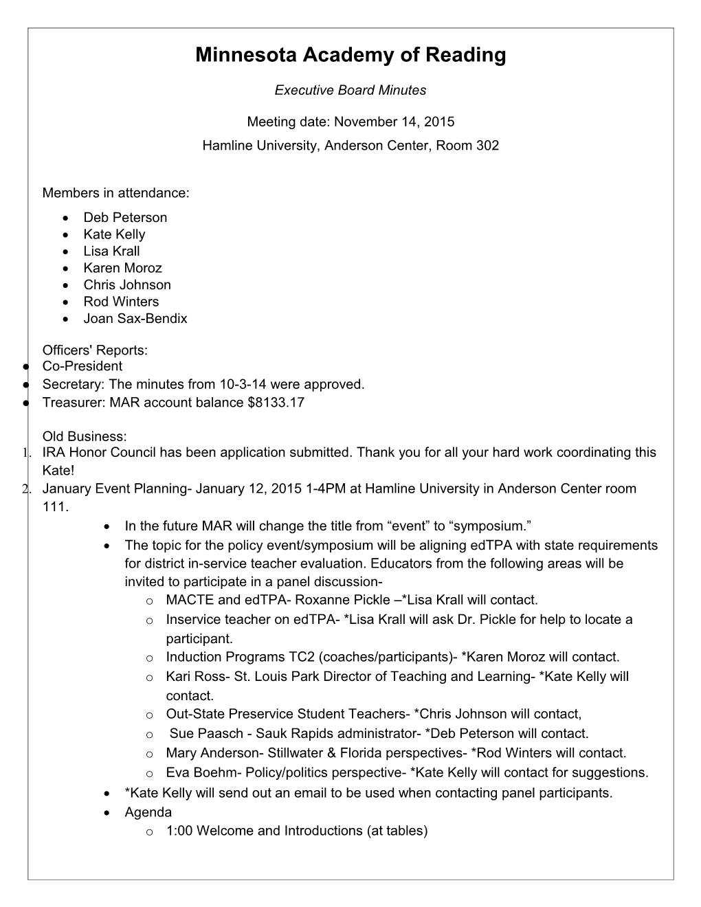 Sample Meeting Minutes Template