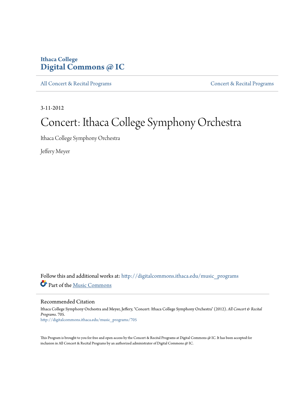 Concert: Ithaca College Symphony Orchestra Ithaca College Symphony Orchestra