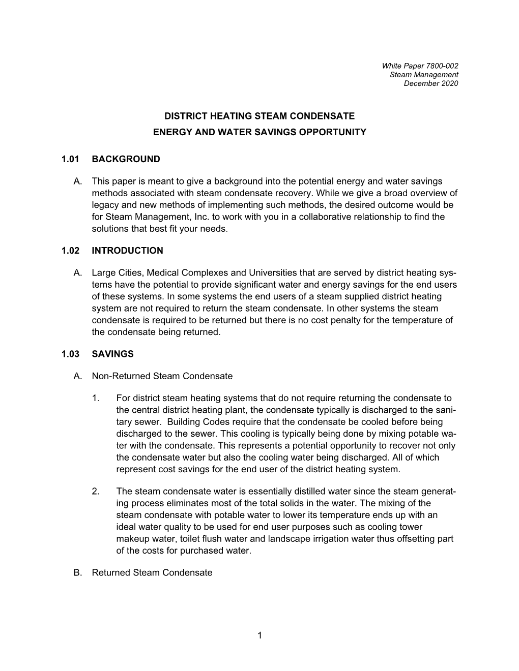 1 District Heating Steam Condensate Energy And