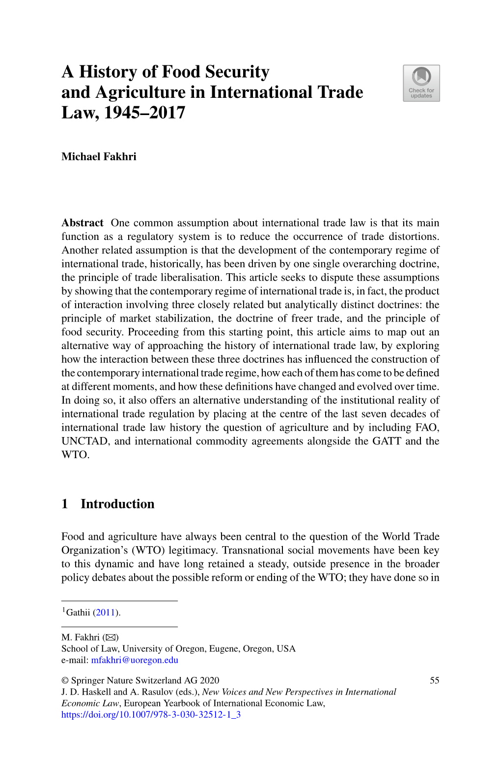 A History of Food Security and Agriculture in International Trade Law, 1945–2017