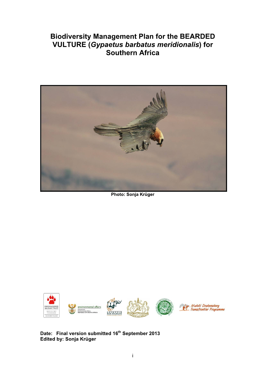 Biodiversity Management Plan for the BEARDED VULTURE (Gypaetus Barbatus Meridionalis) for Southern Africa