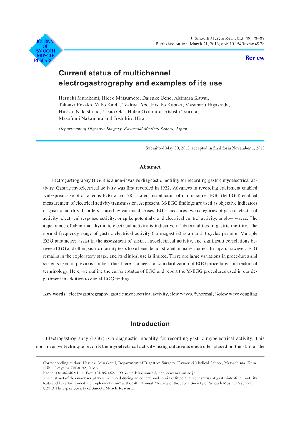 Current Status of Multichannel Electrogastrography and Examples of Its Use