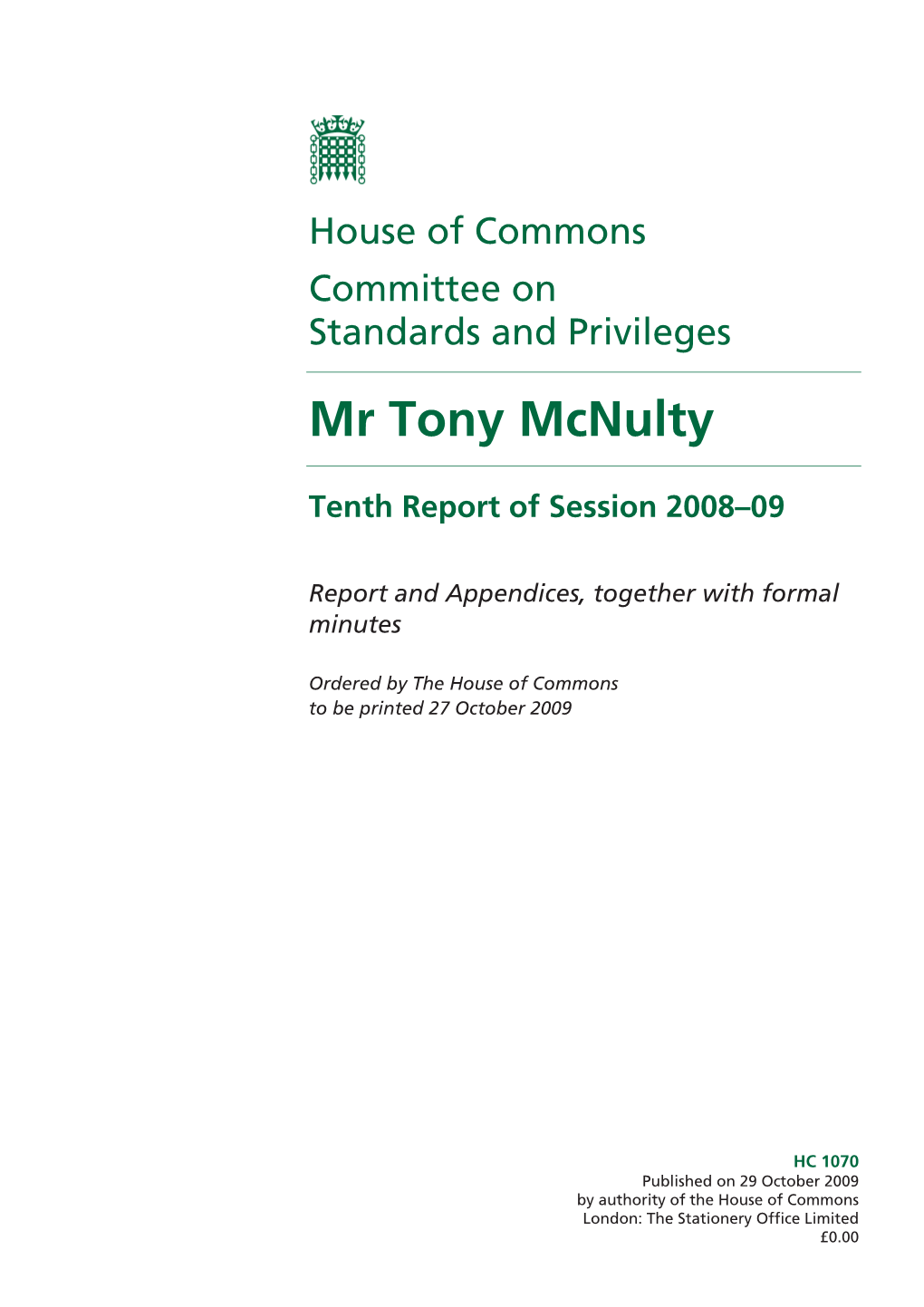 Mr Tony Mcnulty