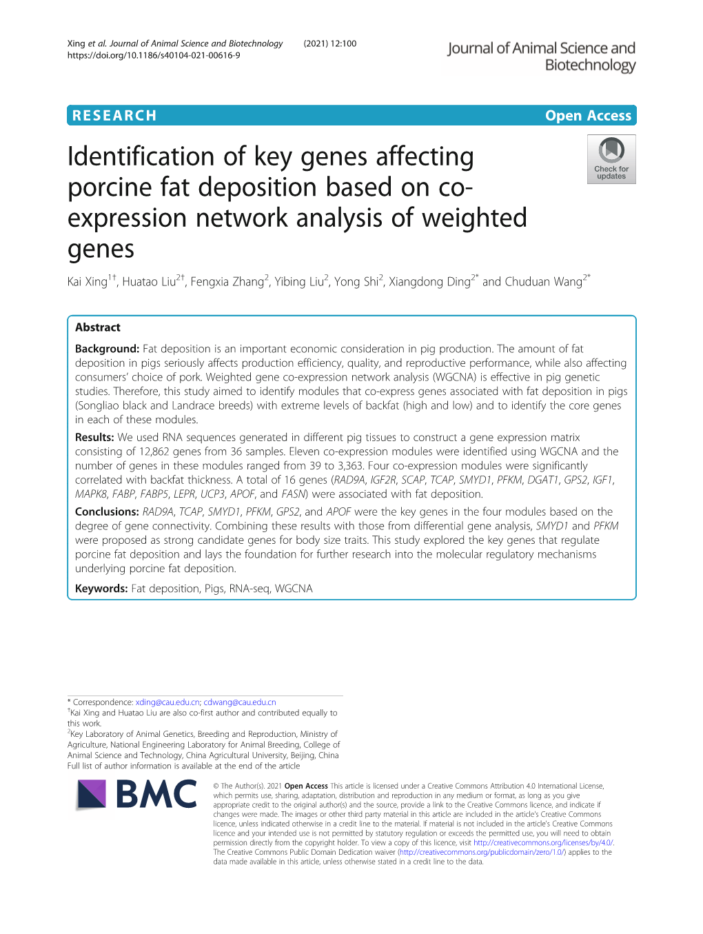 Identification of Key Genes Affecting Porcine Fat Deposition Based on Co