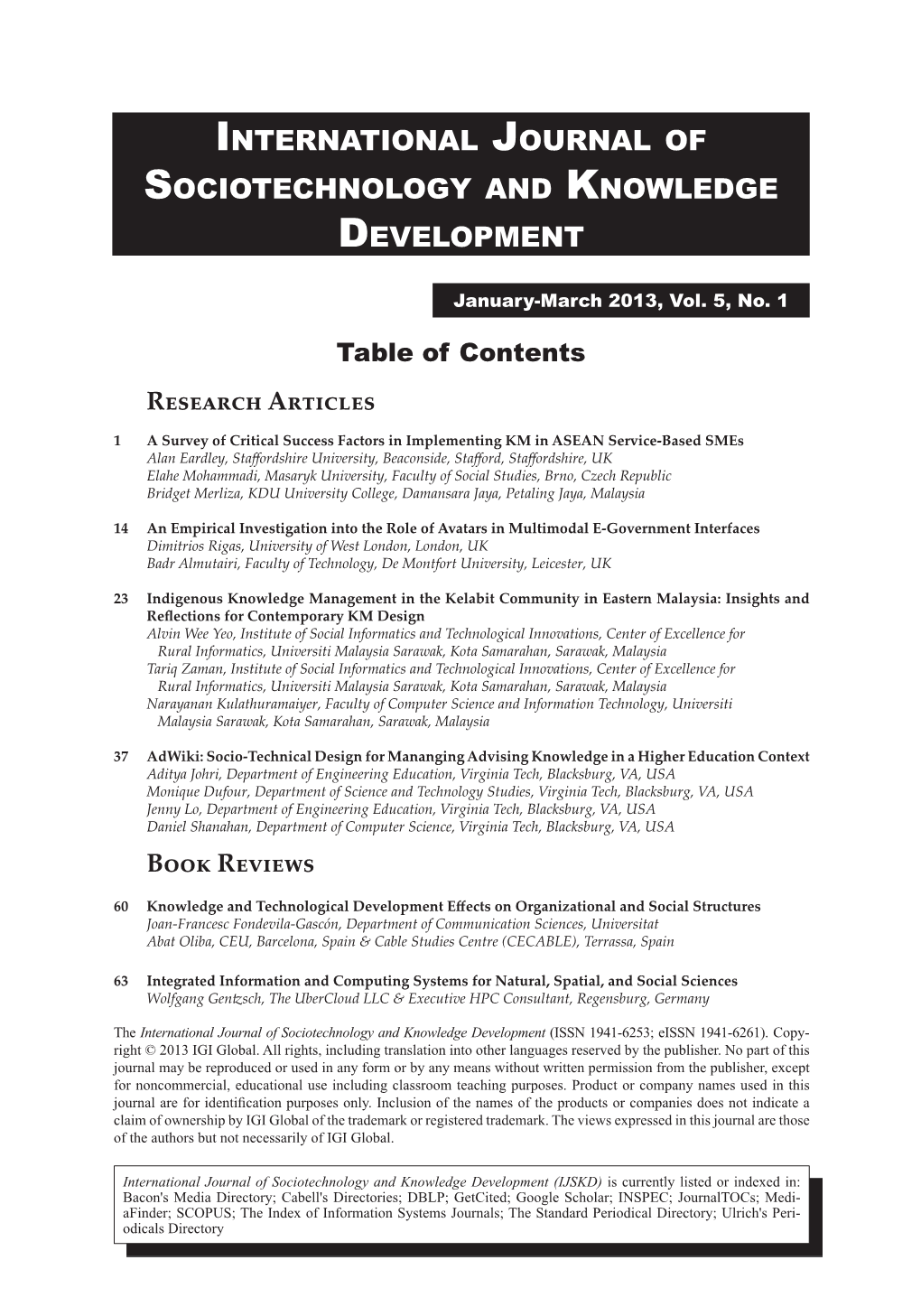 International Journal of Sociotechnology and Knowledge Development