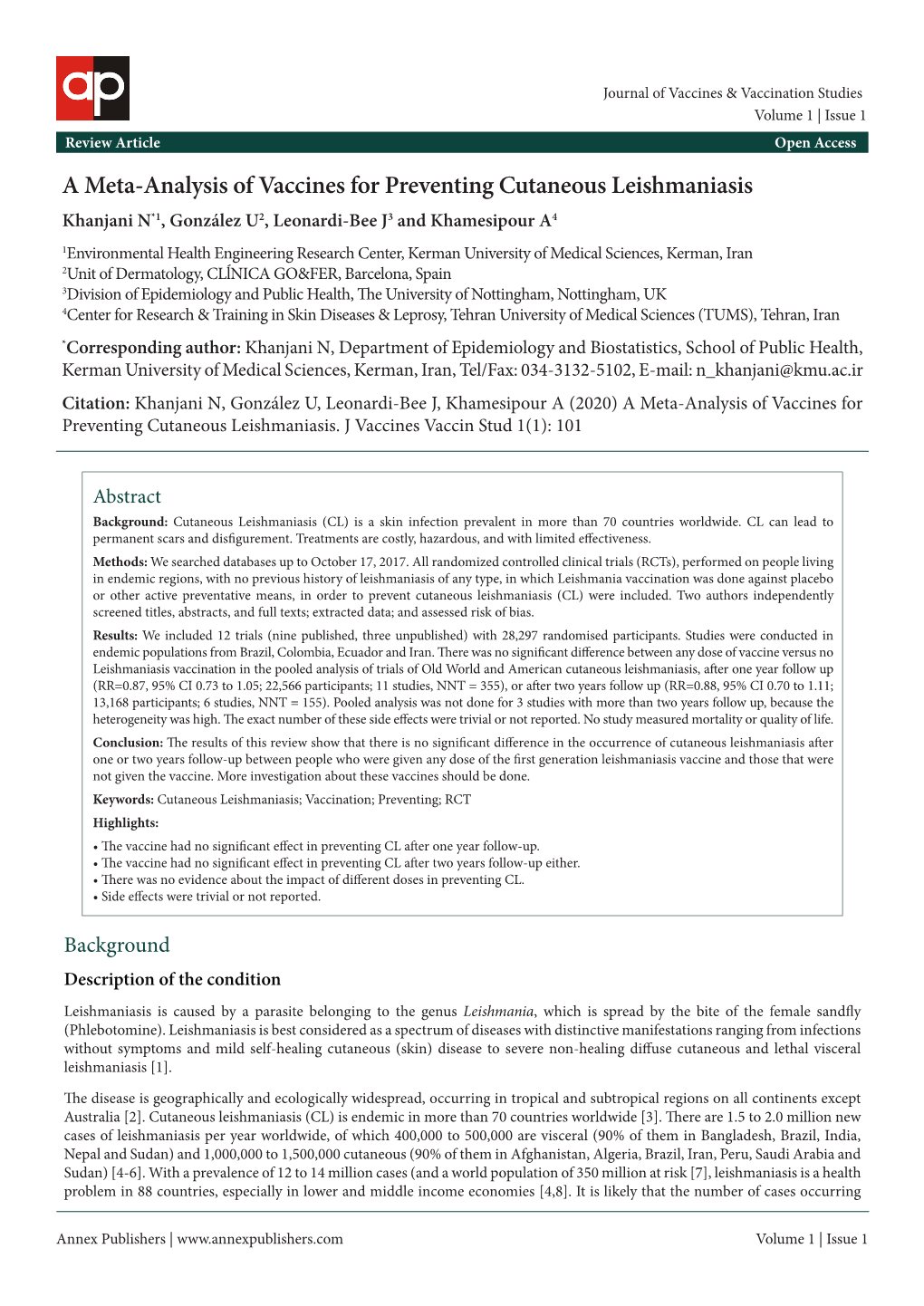 A Meta-Analysis of Vaccines for Preventing Cutaneous Leishmaniasis