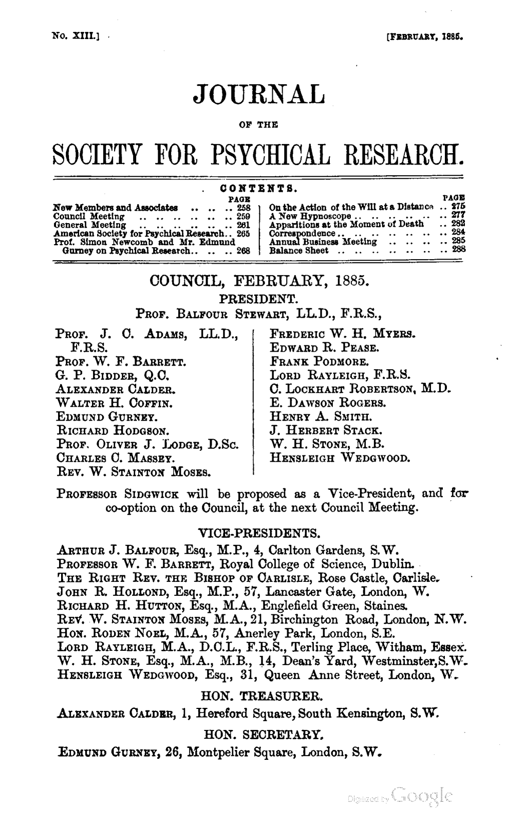 Journal of the Society for Psychical Research, V1 N13