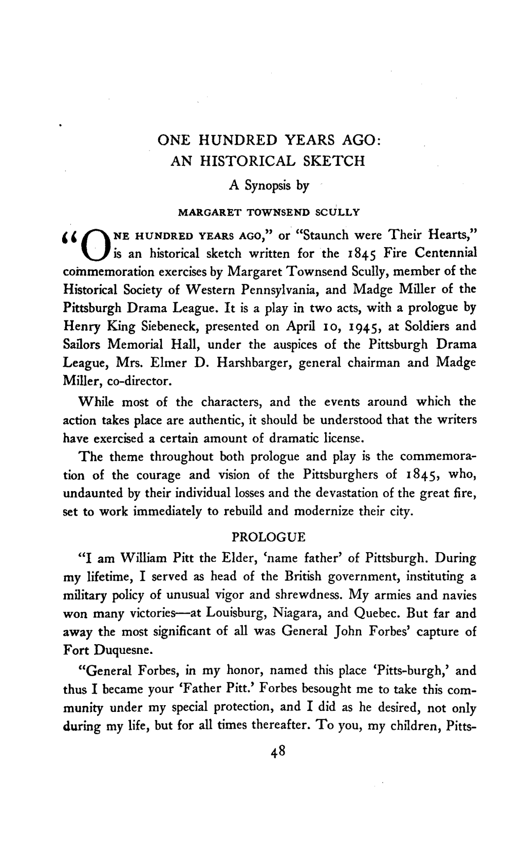 Henry King Siebeneck, Presented on April 10, 1945, at Soldiers and Sailors Memorial Hall, Under the Auspices of the Pittsburgh Drama League, Mrs