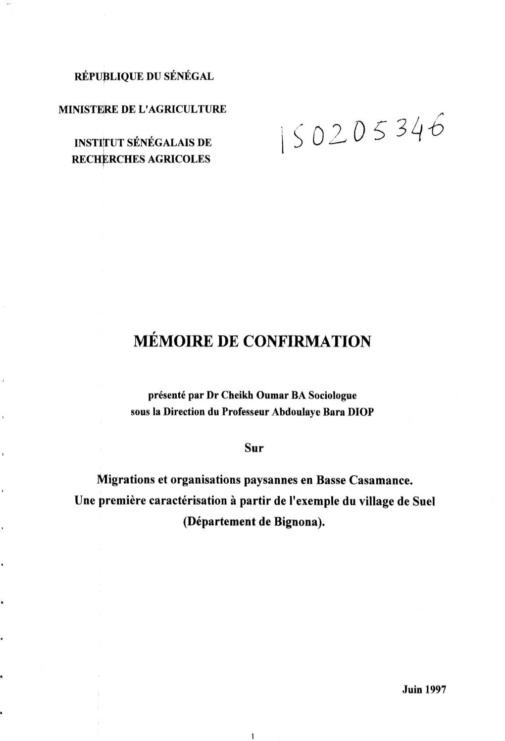 Mémoire De Confirmation