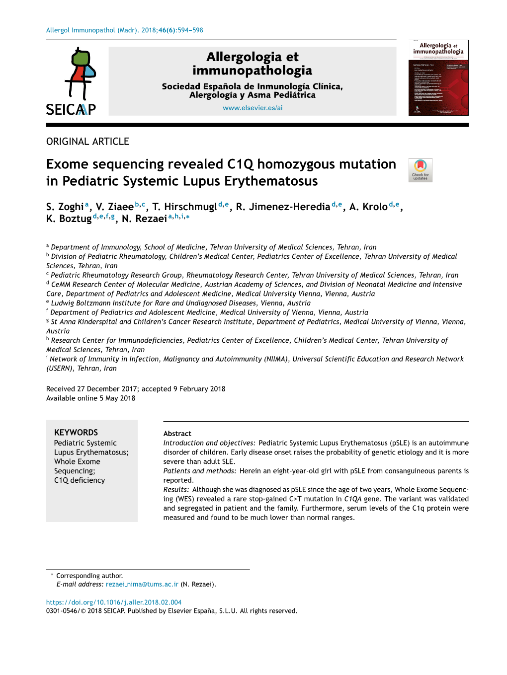 Exome Sequencing Revealed C1Q Homozygous Mutation in Pediatric