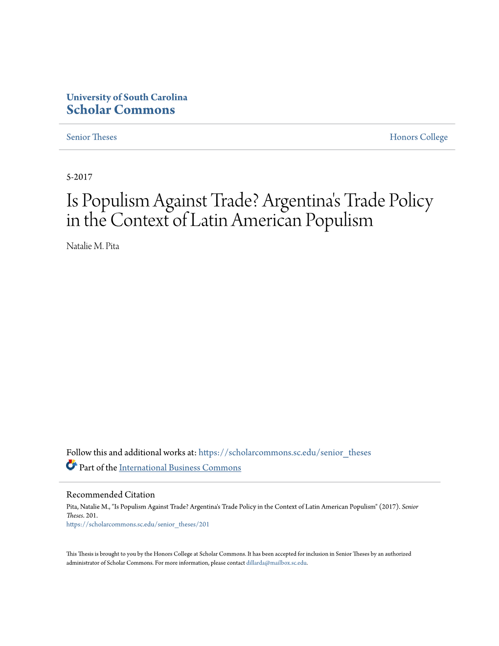 Argentina's Trade Policy in the Context of Latin American Populism Natalie M