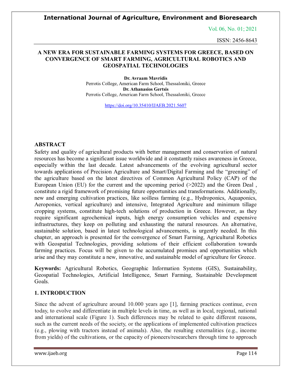 International Journal of Agriculture, Environment and Bioresearch Vol