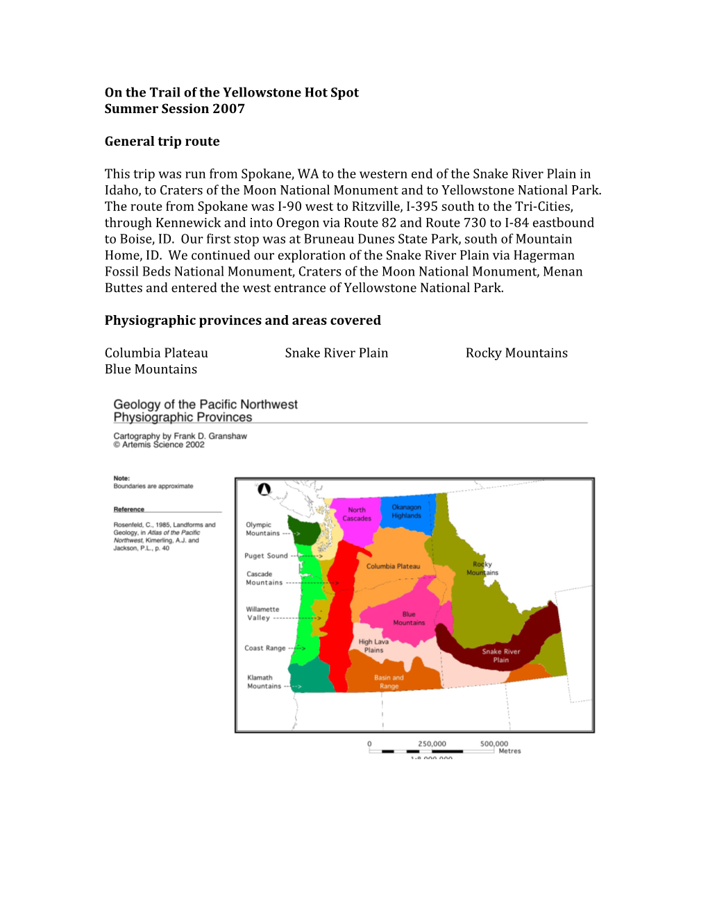 Yellowstone Hot Spot Field Trip Route