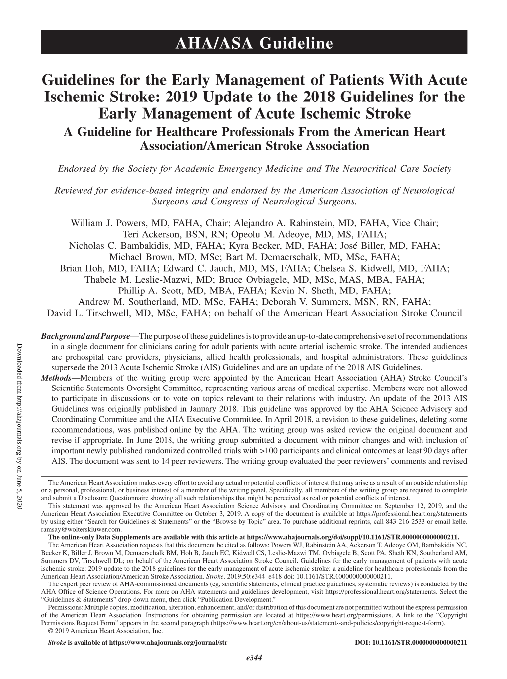 AHA Stroke Guideline 2019