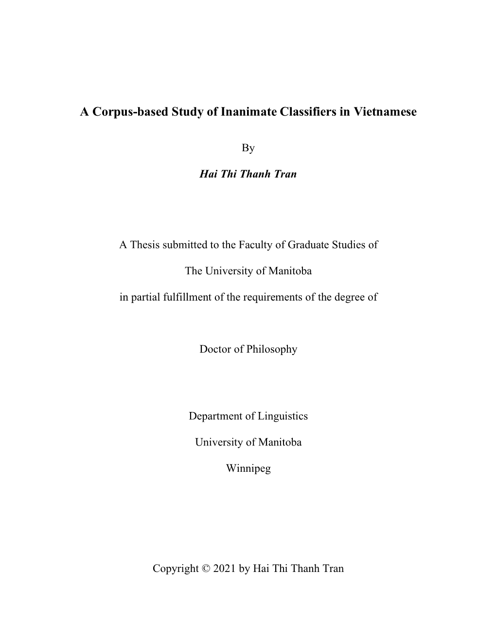 A Corpus-Based Study of Inanimate Classifiers in Vietnamese