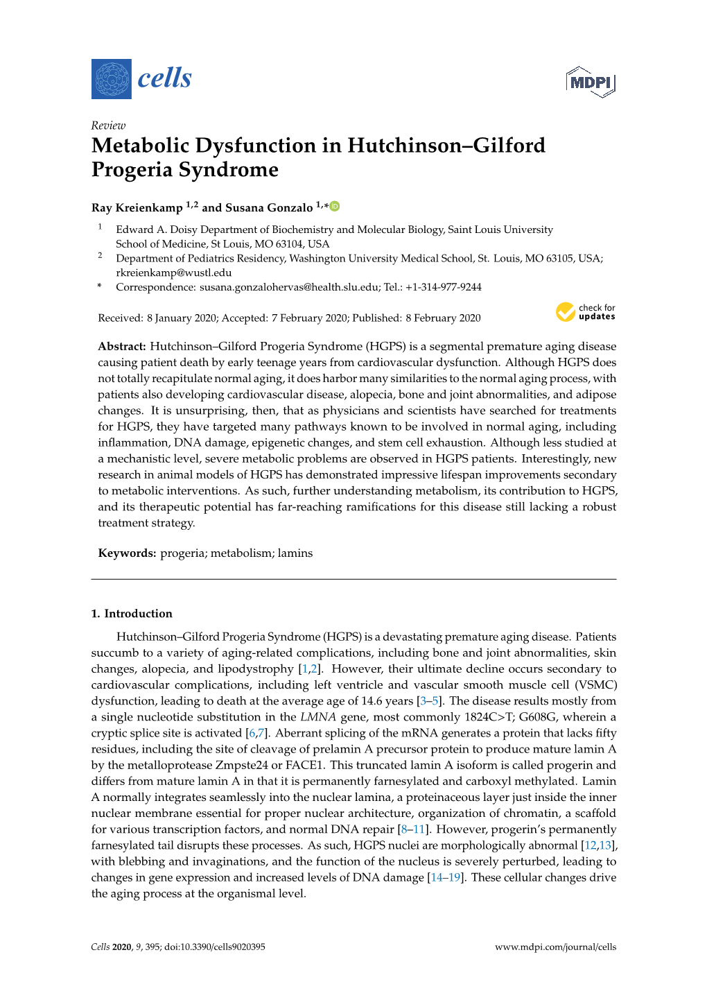 Metabolic Dysfunction in Hutchinson–Gilford Progeria Syndrome