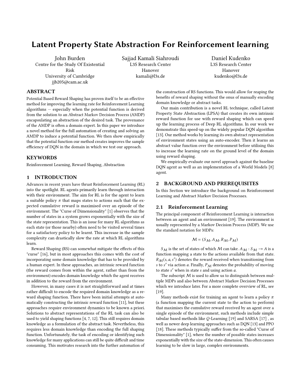 Latent Property State Abstraction for Reinforcement Learning