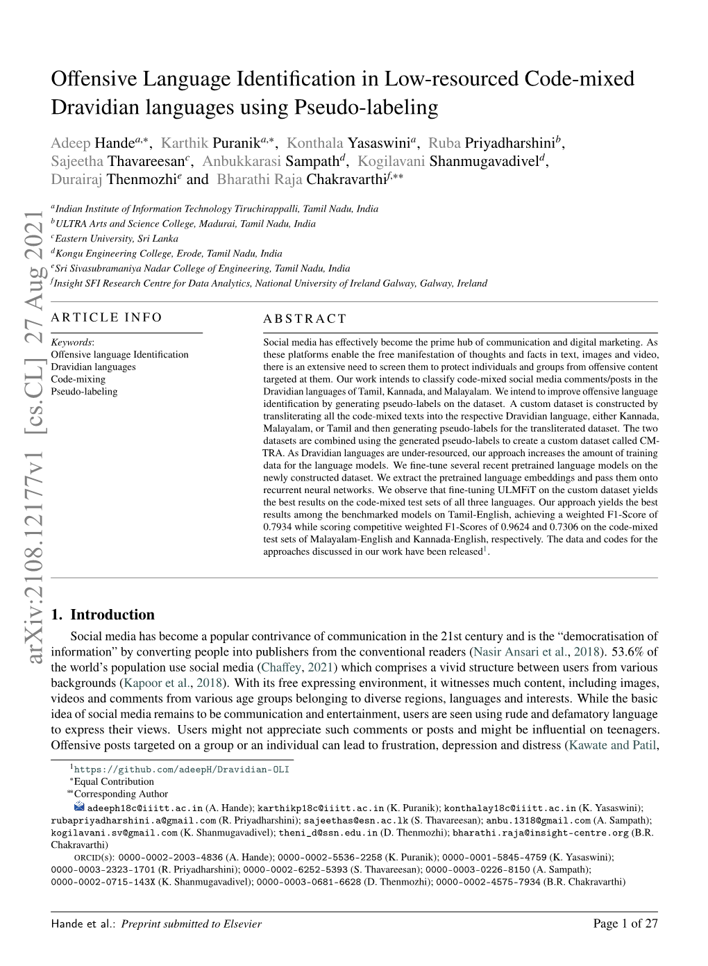 Offensive Language Identification in Low-Resourced Code-Mixed Dravidian Languages Using Pseudo-Labeling