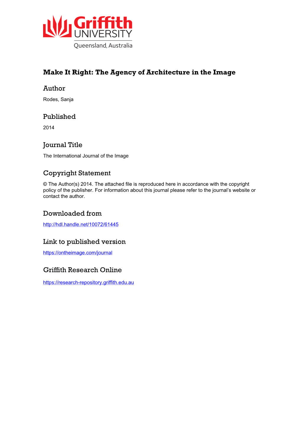 Make It Right: the Agency of Architecture in the Image