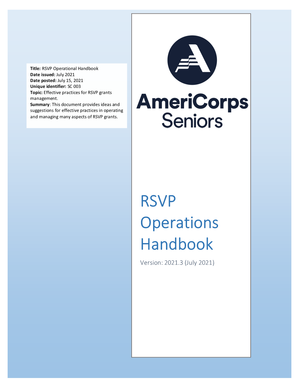 RSVP Operations Handbook Version: 2021.3 (July 2021)