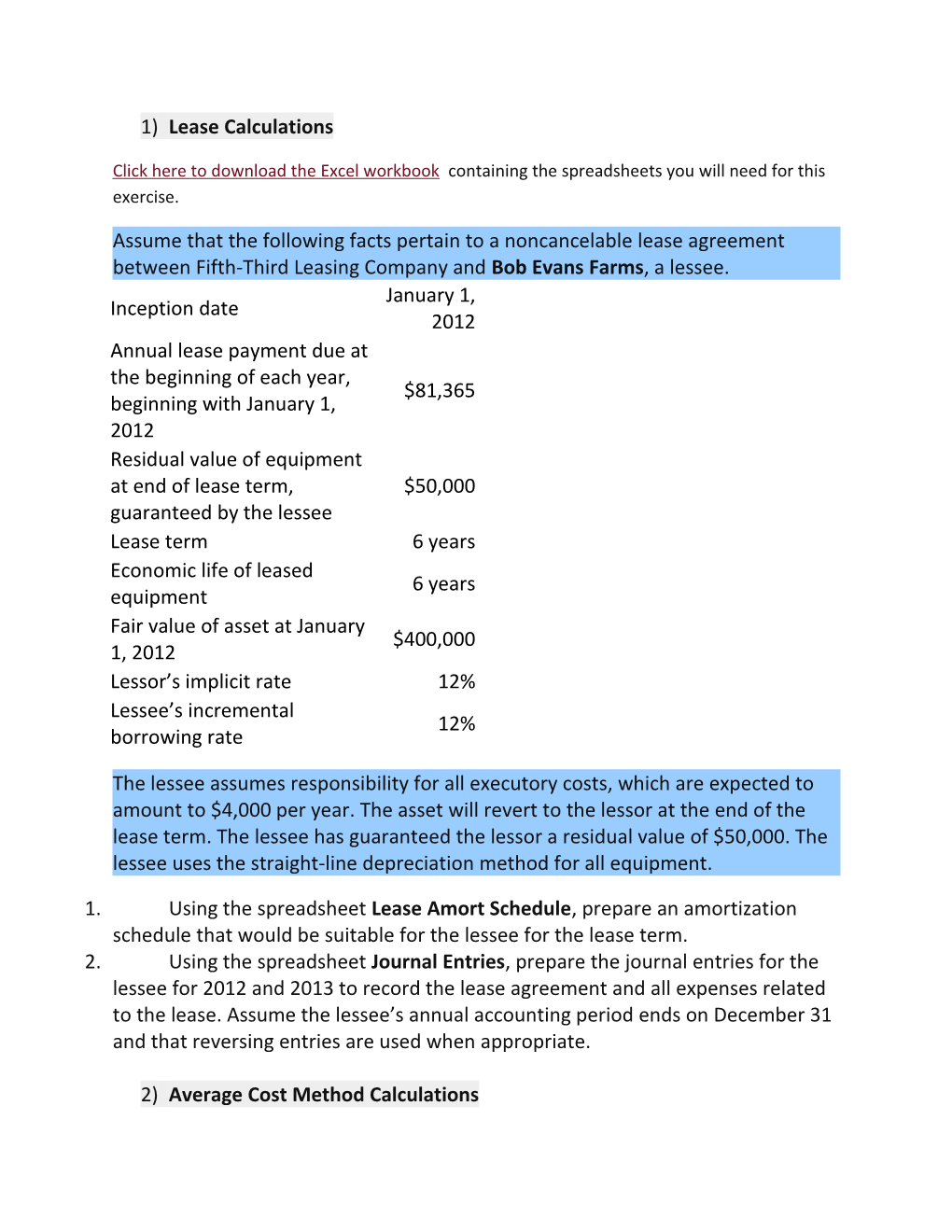 1) Lease Calculations