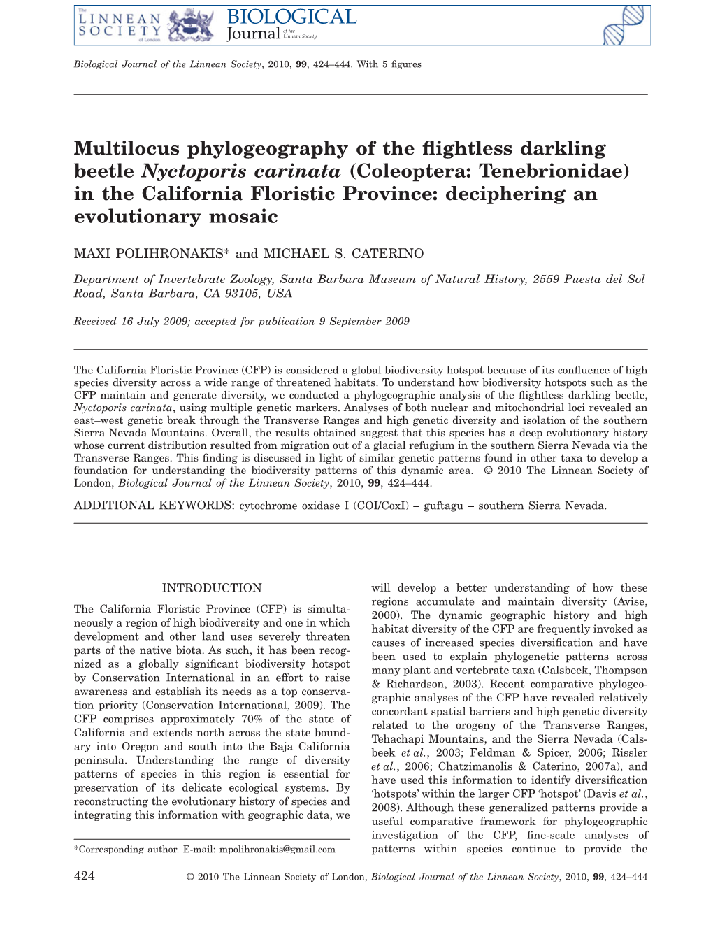 Multilocus Phylogeography of the Flightless Darkling Beetle